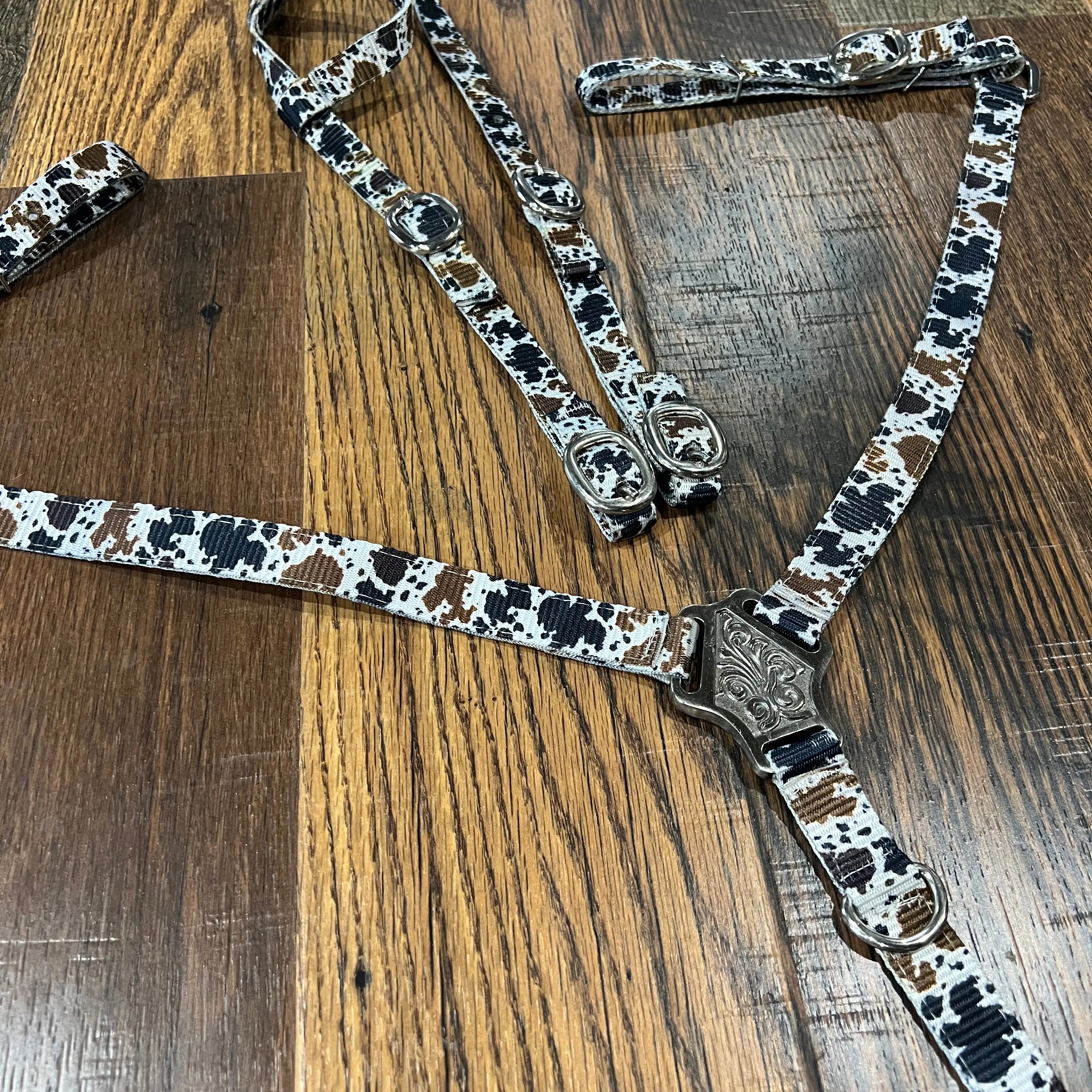 Nylon Cow Print One Ear Headstall and Breast Collar Set HORSE SIZE Horse Tack