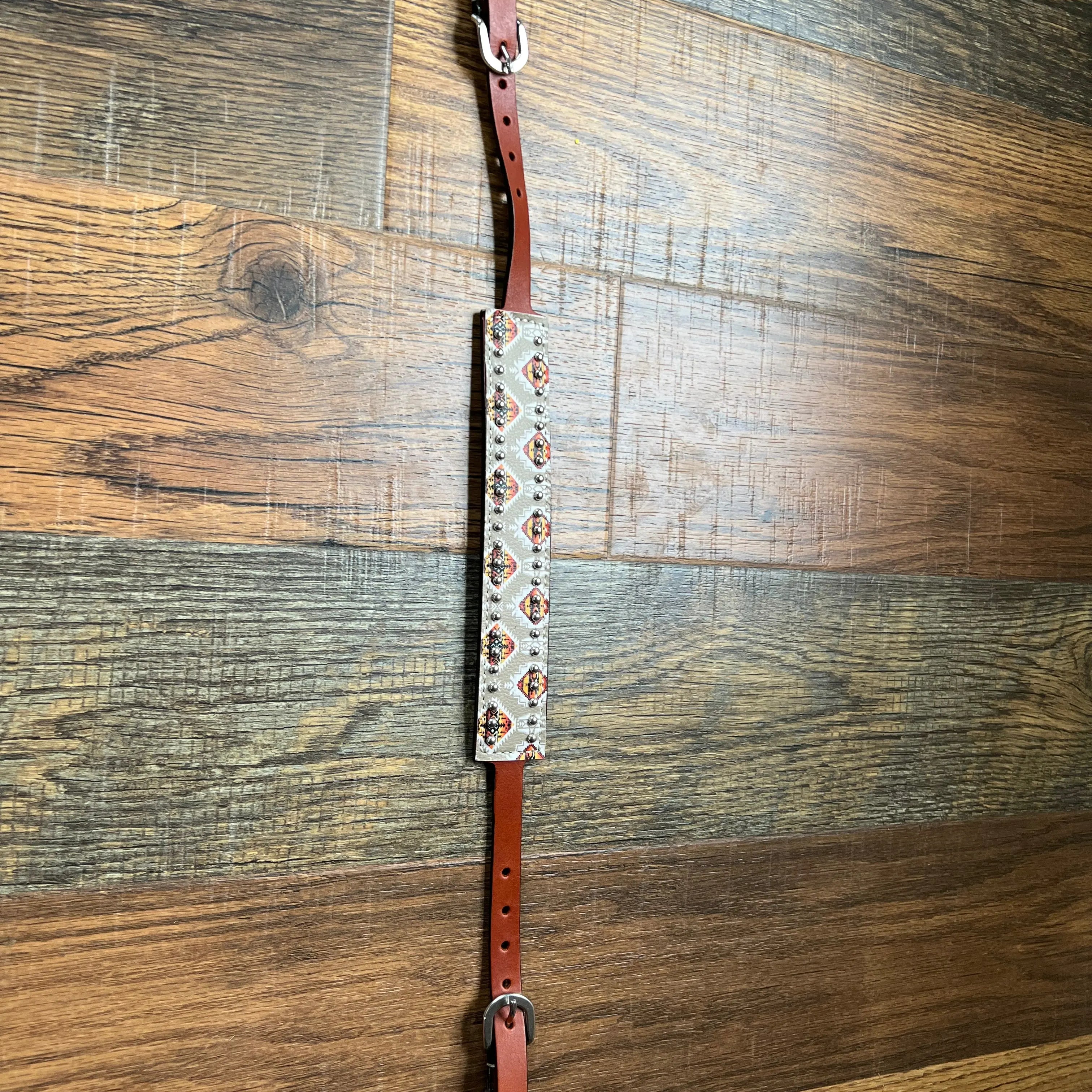 Tan/Orange Aztec Leather Wither Strap Horse