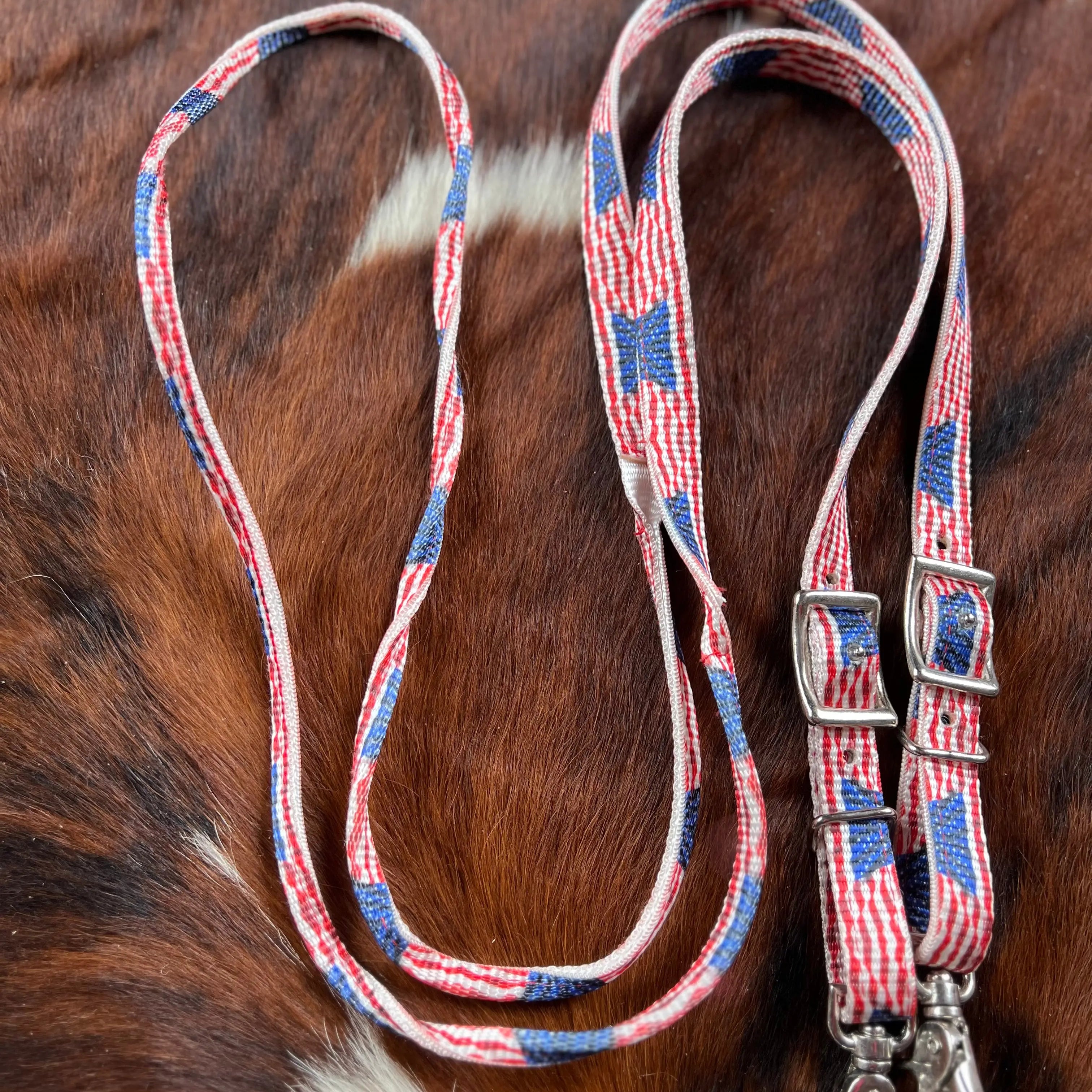 3/4" x 8ft American Flag nylon contest rein with scissor snap end Reins