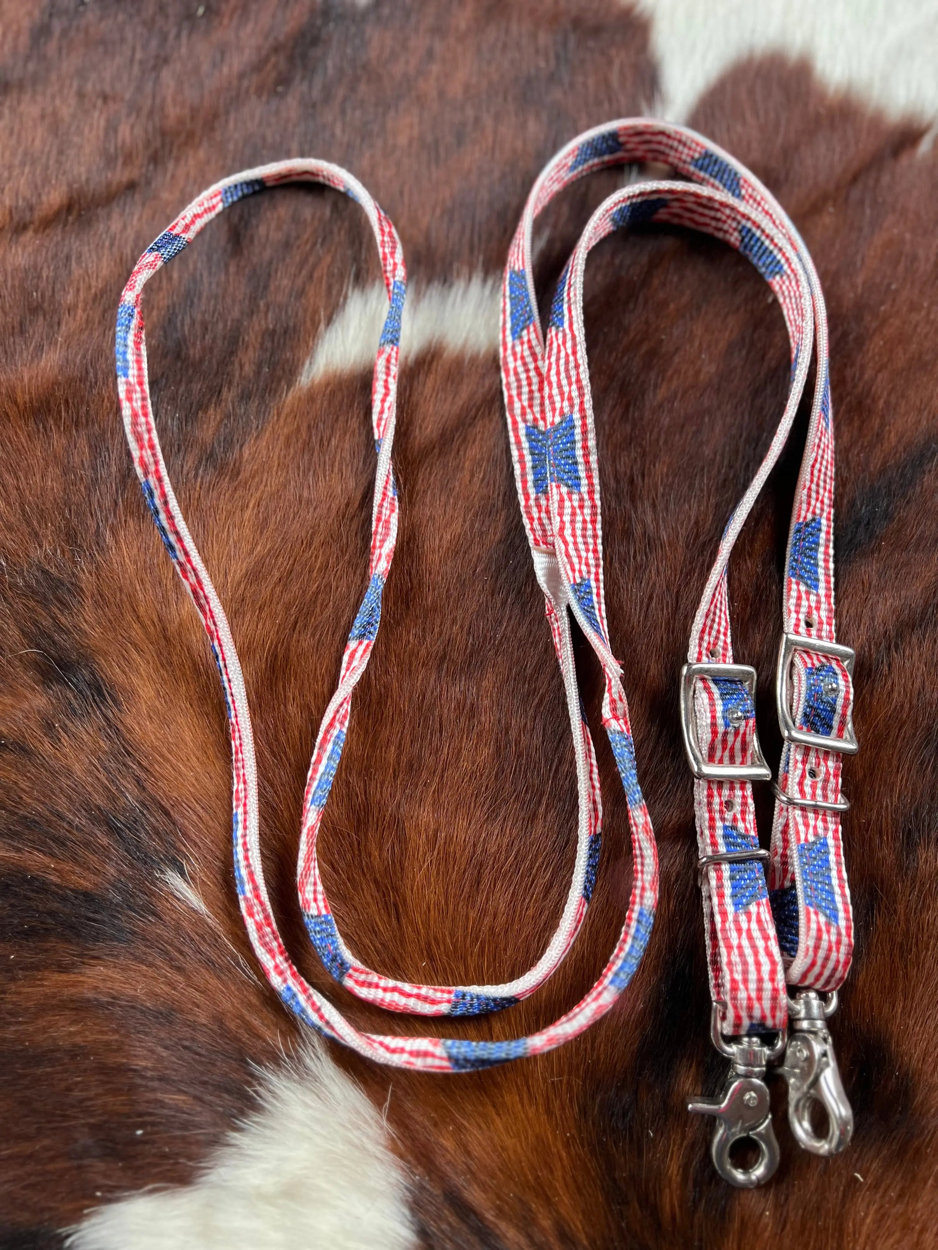 3/4" x 8ft American Flag nylon contest rein with scissor snap end Reins