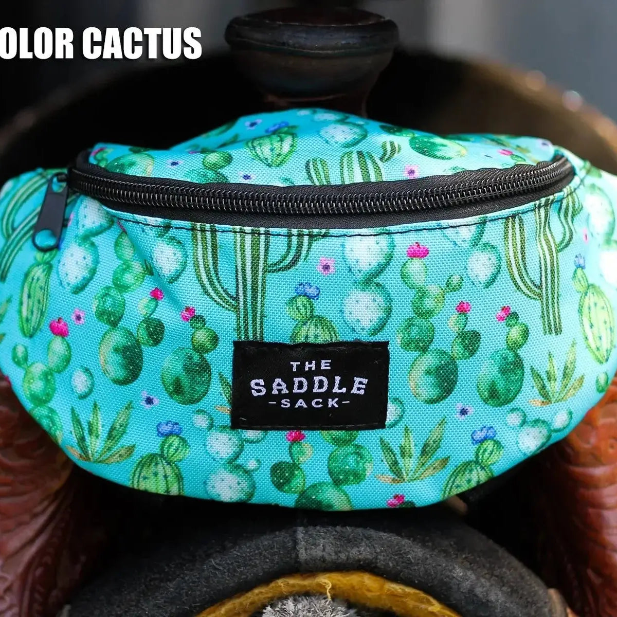 Turquoise watercolor cactus Saddle Sack fanny pack