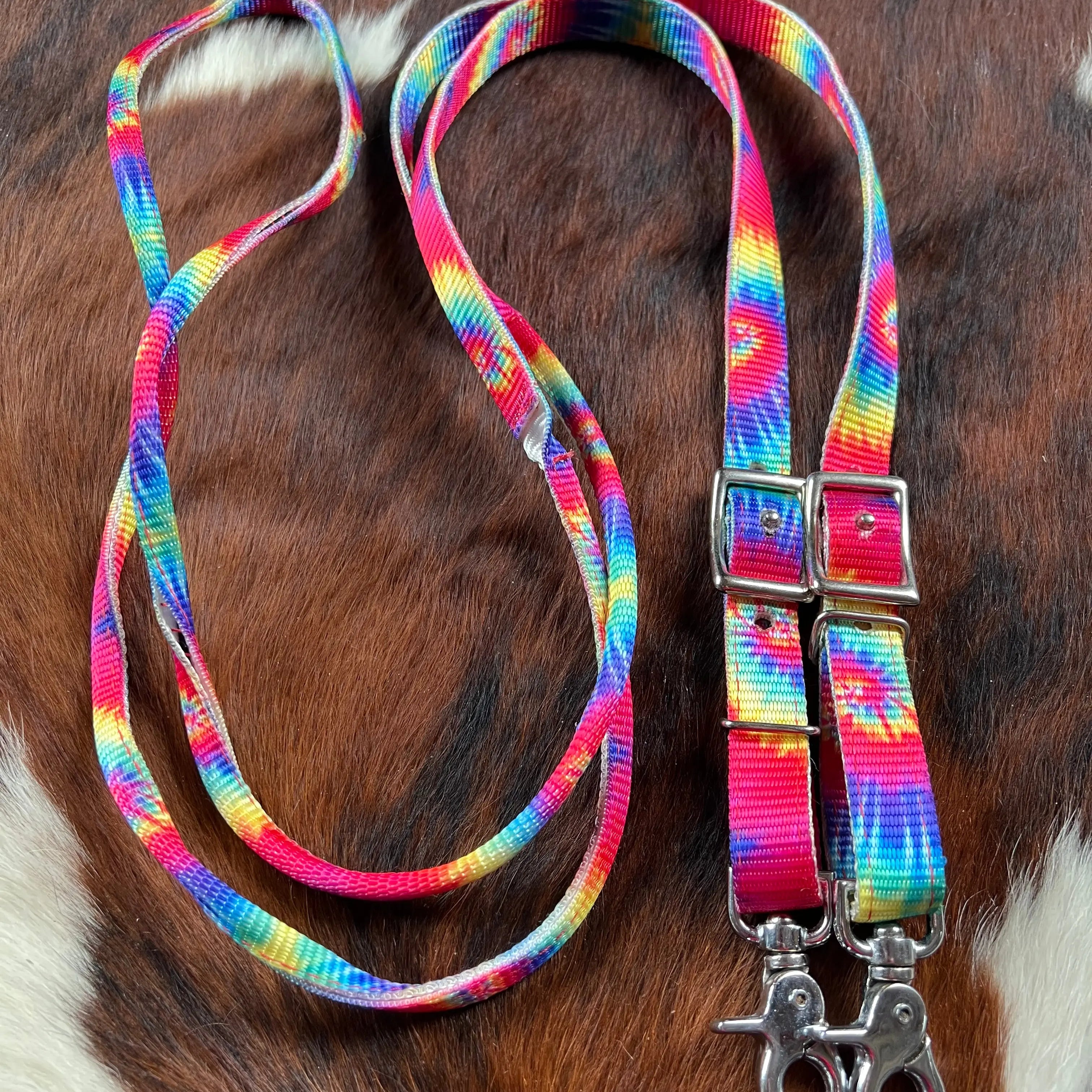 3/4" x 8ft Tye Dye nylon contest rein with scissor snap end Horse