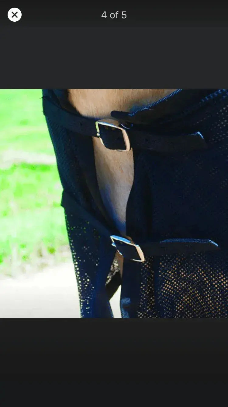 Back view of black mesh BeneFab Rejuvenate SmartScrim MINI with silver buckles