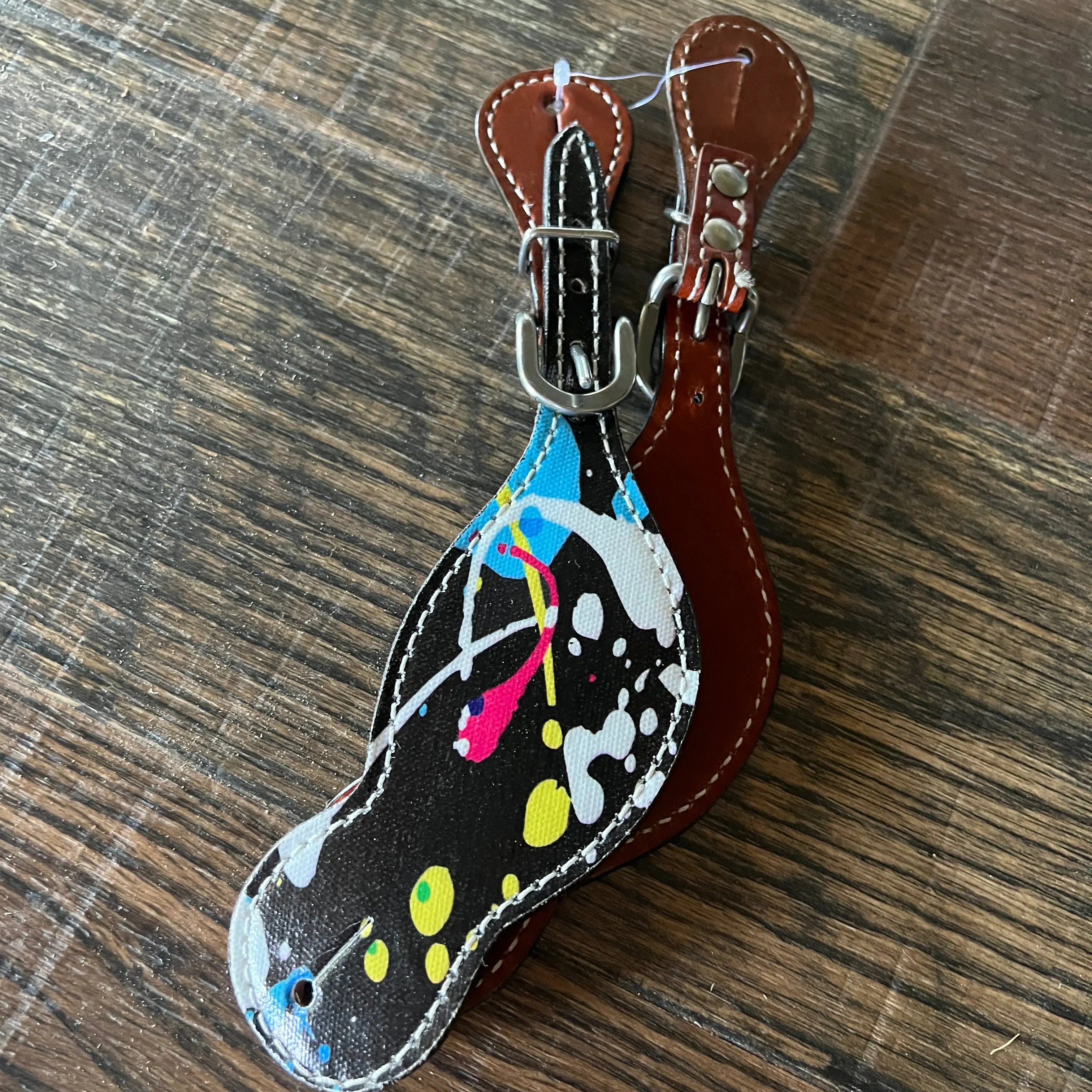 Ladies Splatter Paint leather spur straps Horse Tack