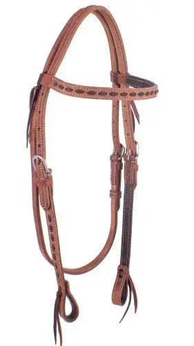 Harness leather Browband Headstall with dark brown buckstitch trim