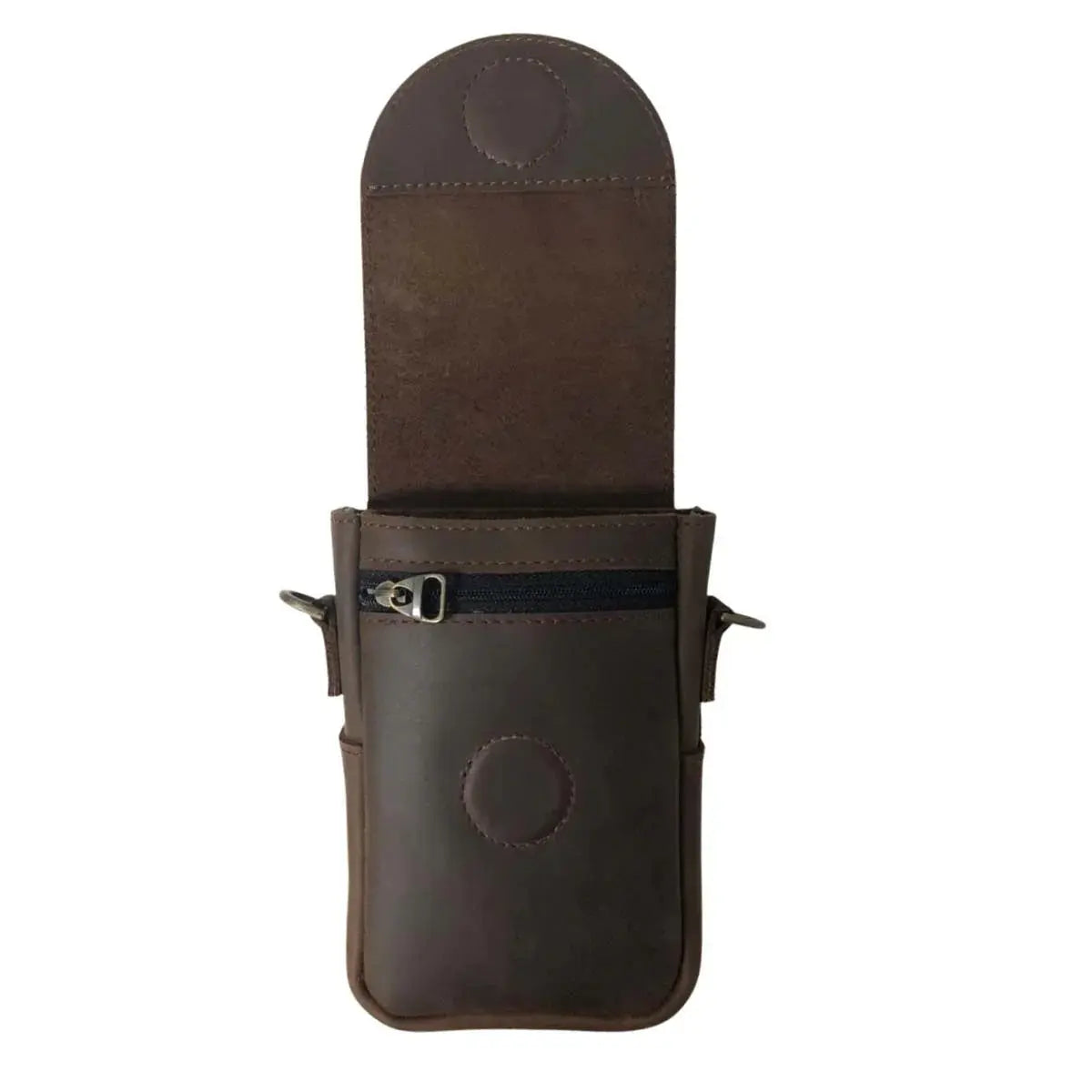 Dark brown leather Horse Holster phone case with zipper and stitched details