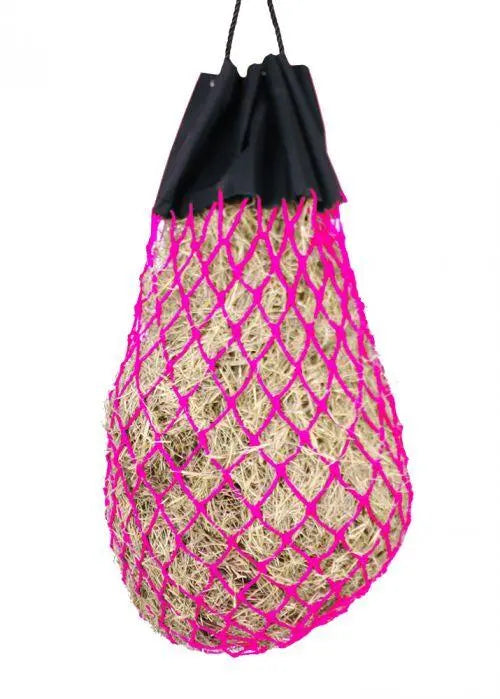 Easy-fill slow feed nylon hay bag with drawstring top closure Horse