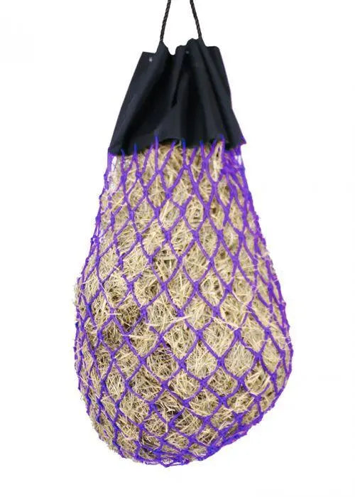 Easy-fill slow feed nylon hay bag with drawstring top closure Horse