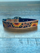 YELLOW SUNFLOWER HAND-TOOLED PADDED LEATHER DOG COLLAR Dog