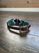 Corded Leather Dog Collar - Teal/White Dog