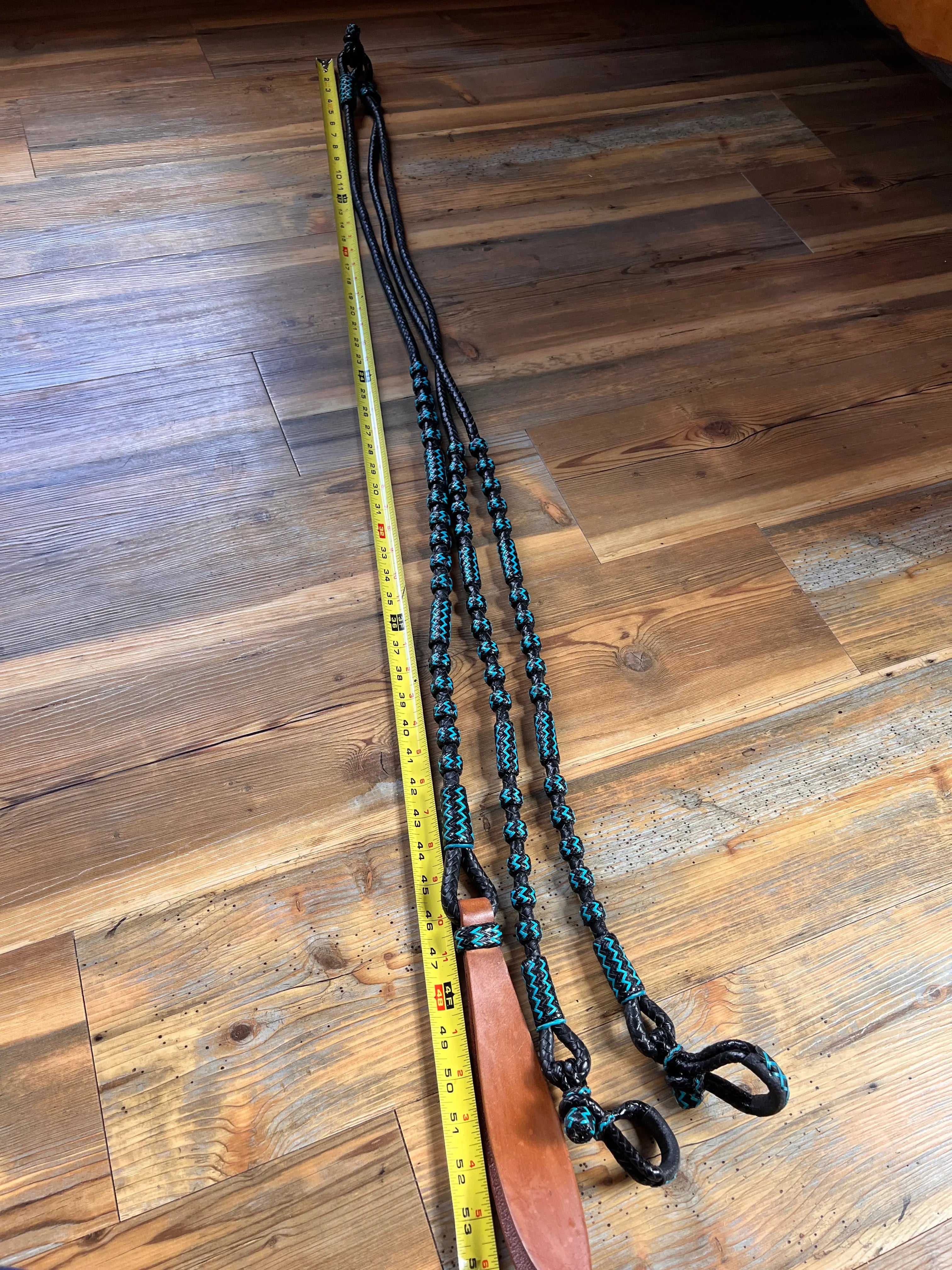 Black and Blue Rawhide 20 Plaits Romel Reins, Romal Reins 55"
