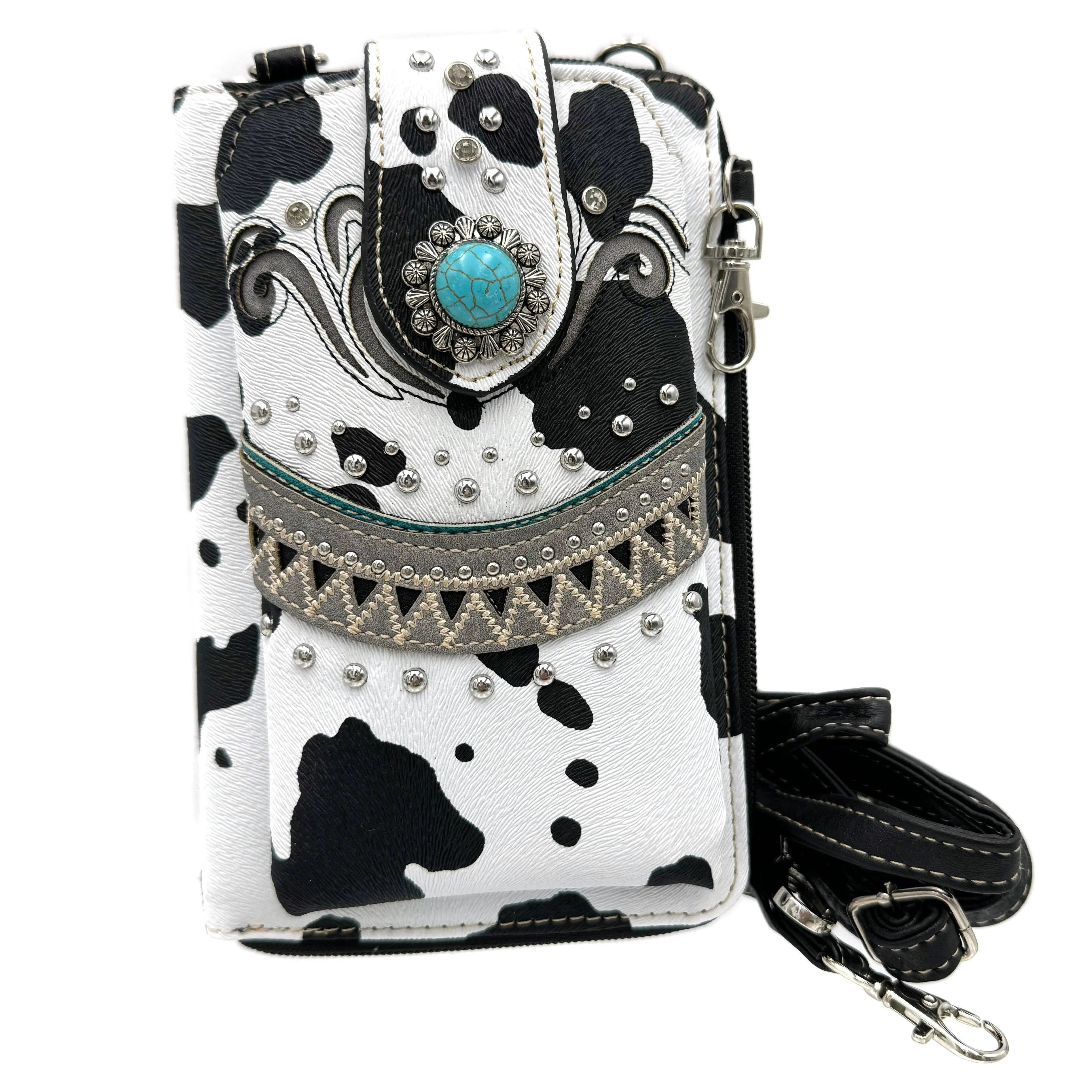 Bella Cow Print Western Phone Wallet Black handbag