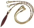 Brown leather-tipped braided rawhide romal reins with leather popper