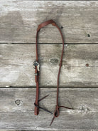 Oiled Harness Single Ear Headstall With Cowboy Gambler Buckle Horse