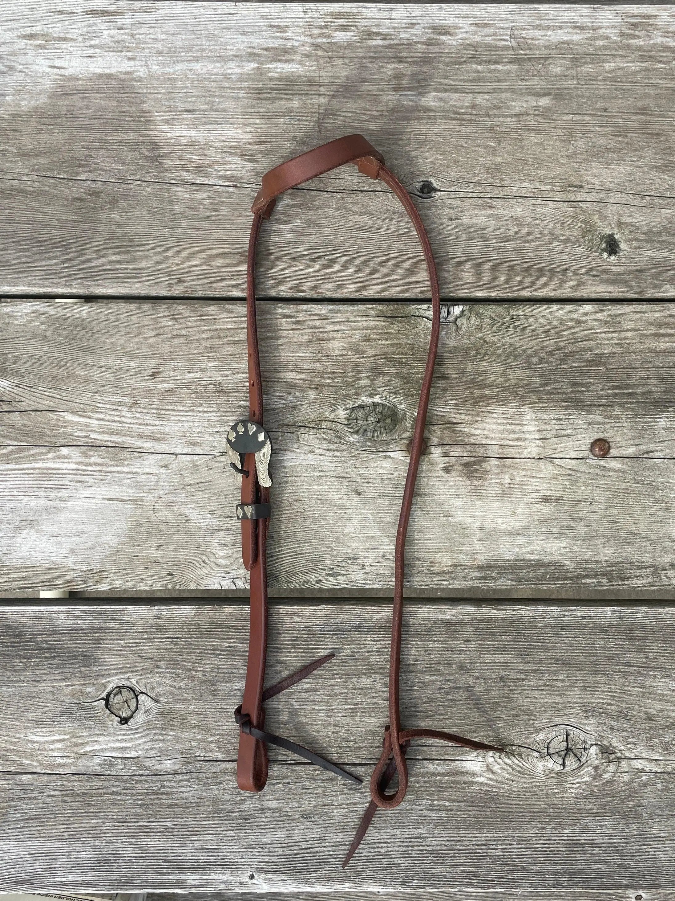 Oiled Harness Single Ear Headstall With Cowboy Gambler Buckle Horse