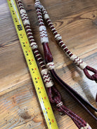 Maroon cream braided leather Romal reins with chevron beads 55in