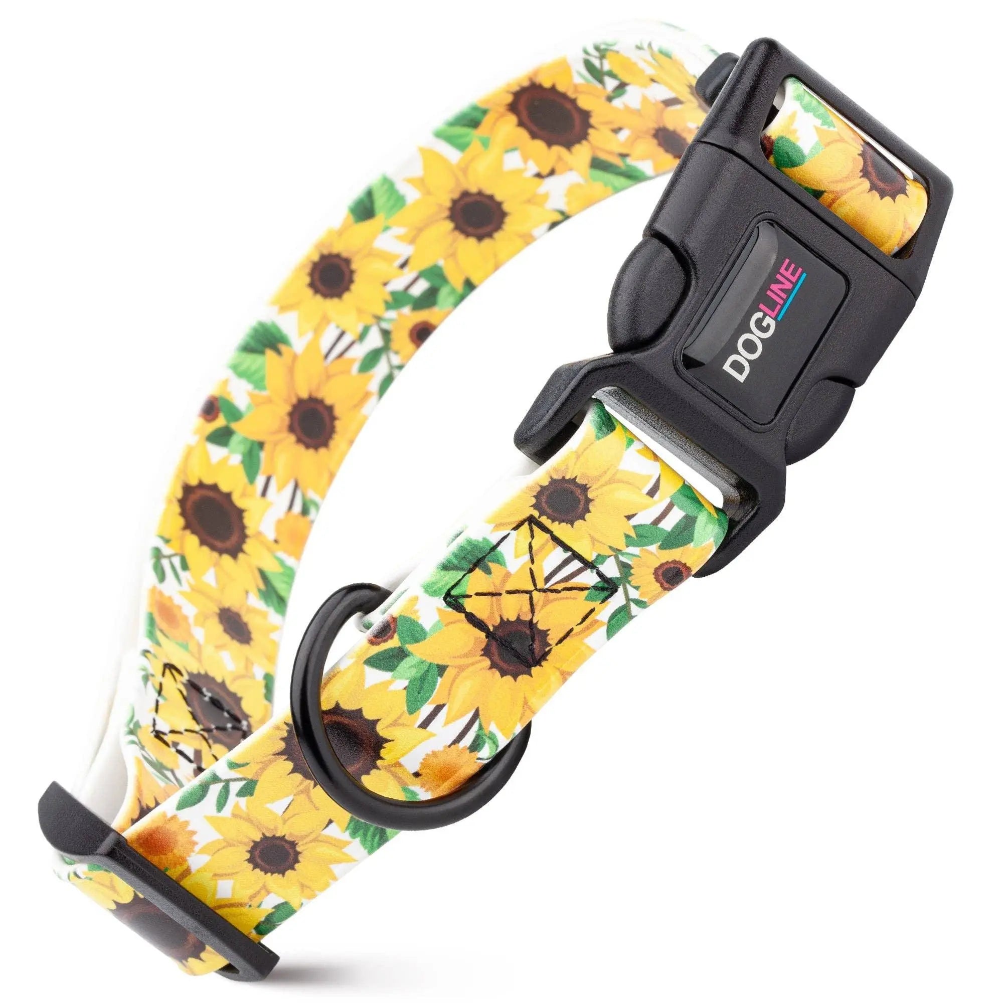 Dogline Biothane Printed Dog Collar with Quick Release Buckle Sunflowers Dog