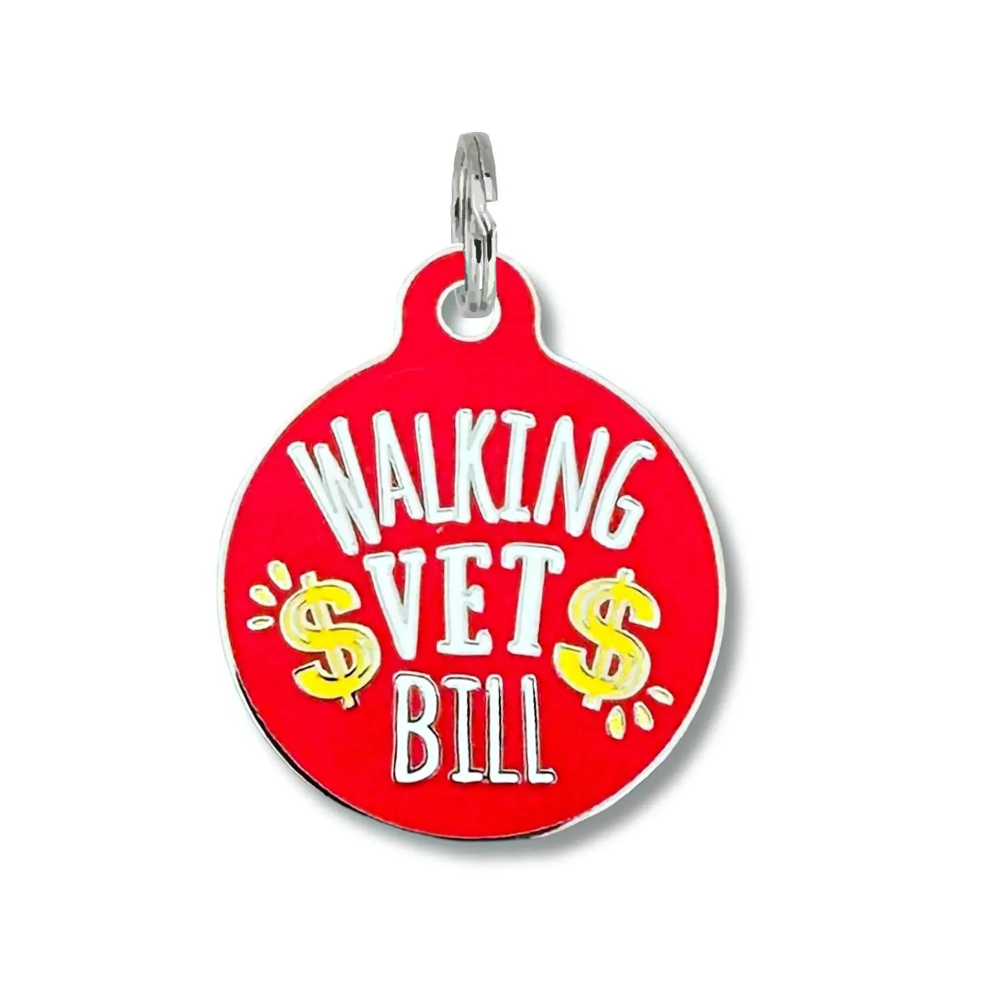 Funny Personalized QR Code Dog ID Tag - Walking Vet Bill Engraved QR Code Large 1.25" Red Dog
