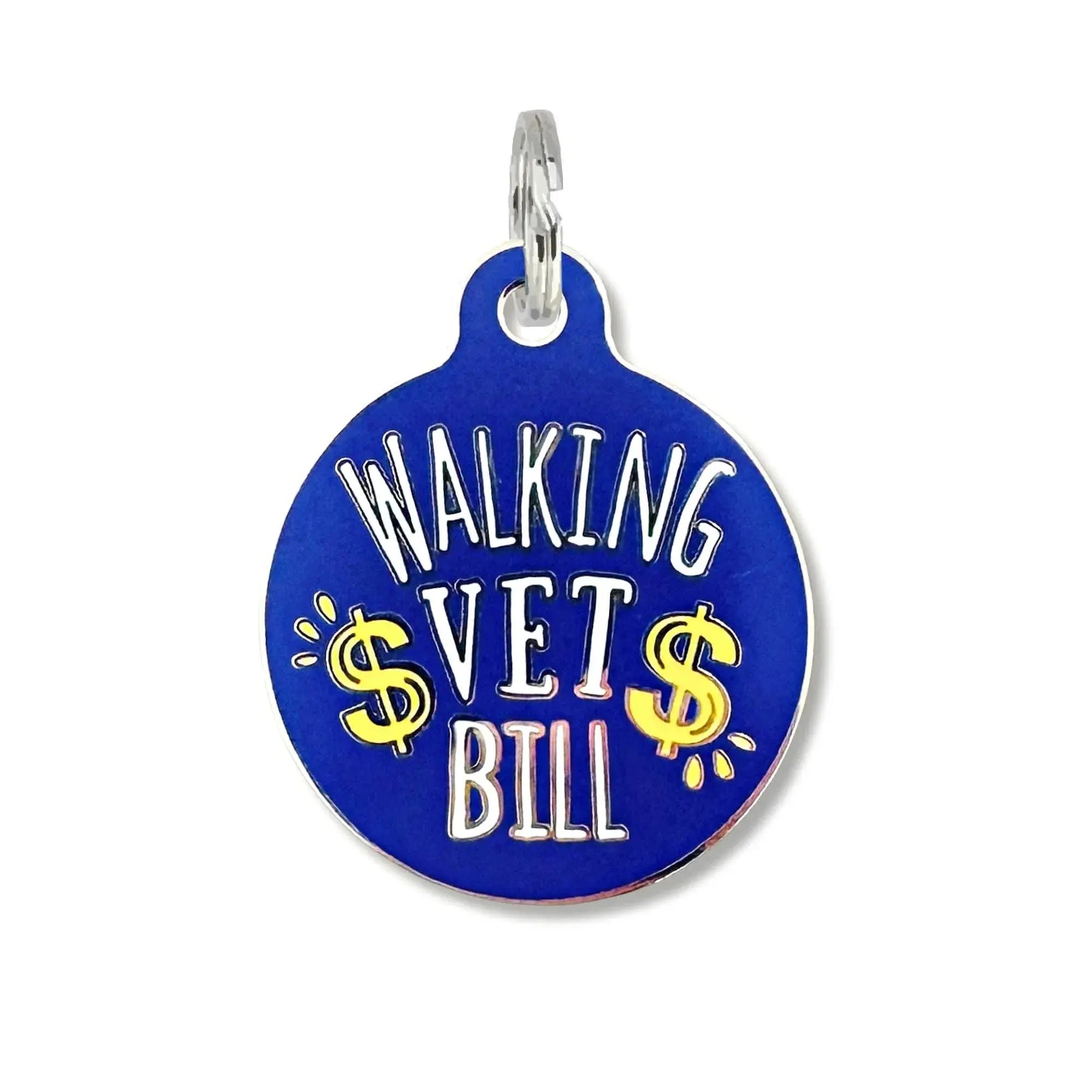 Funny Personalized QR Code Dog ID Tag - Walking Vet Bill Engraved QR Code Large 1.25" Purple Dog