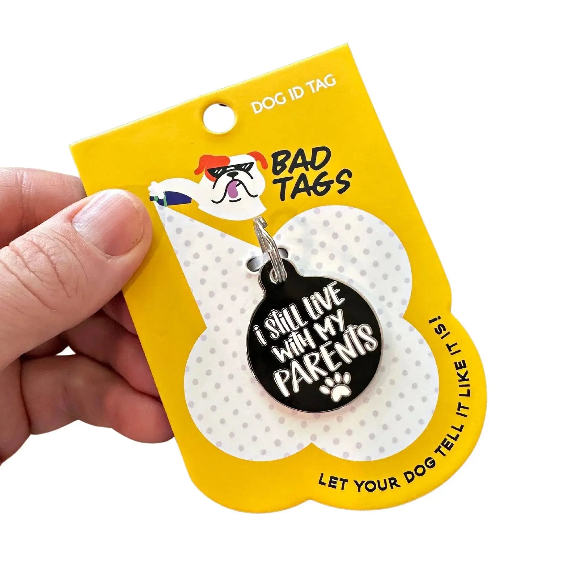 Dog ID Tag with Personalized QR Code - Live with my Parents Dog