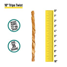 10-inch tripe twist dog treat with natural brown twisted texture