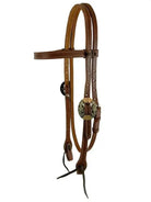 Argentina Cow Leather Browband Headstall With Round Engraved Overlay Buckles Horse