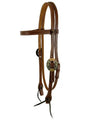 Argentina Cow Leather Browband Headstall With Round Engraved Overlay Buckles
