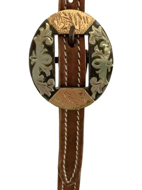 Argentina Cow Leather Browband Headstall With Round Engraved Overlay Buckles Horse buckle