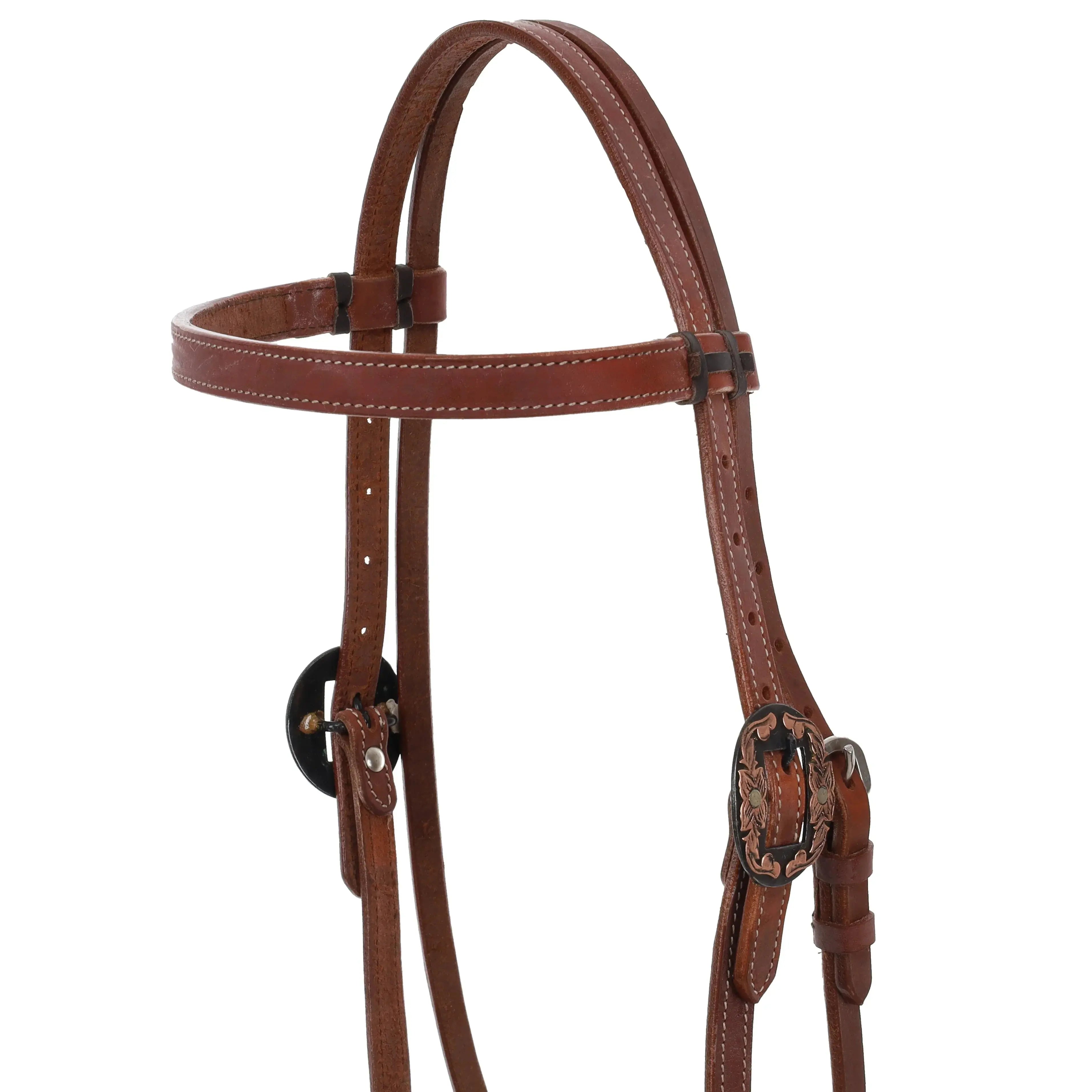 Harness Leather Browband Headstall with Floral Buckles Horse