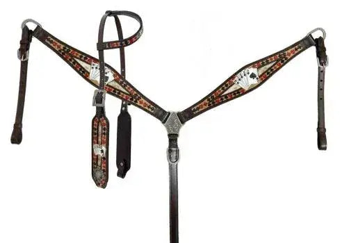 'Royal Flush' One Ear Headstall and Breast Collar Set Horse Tack