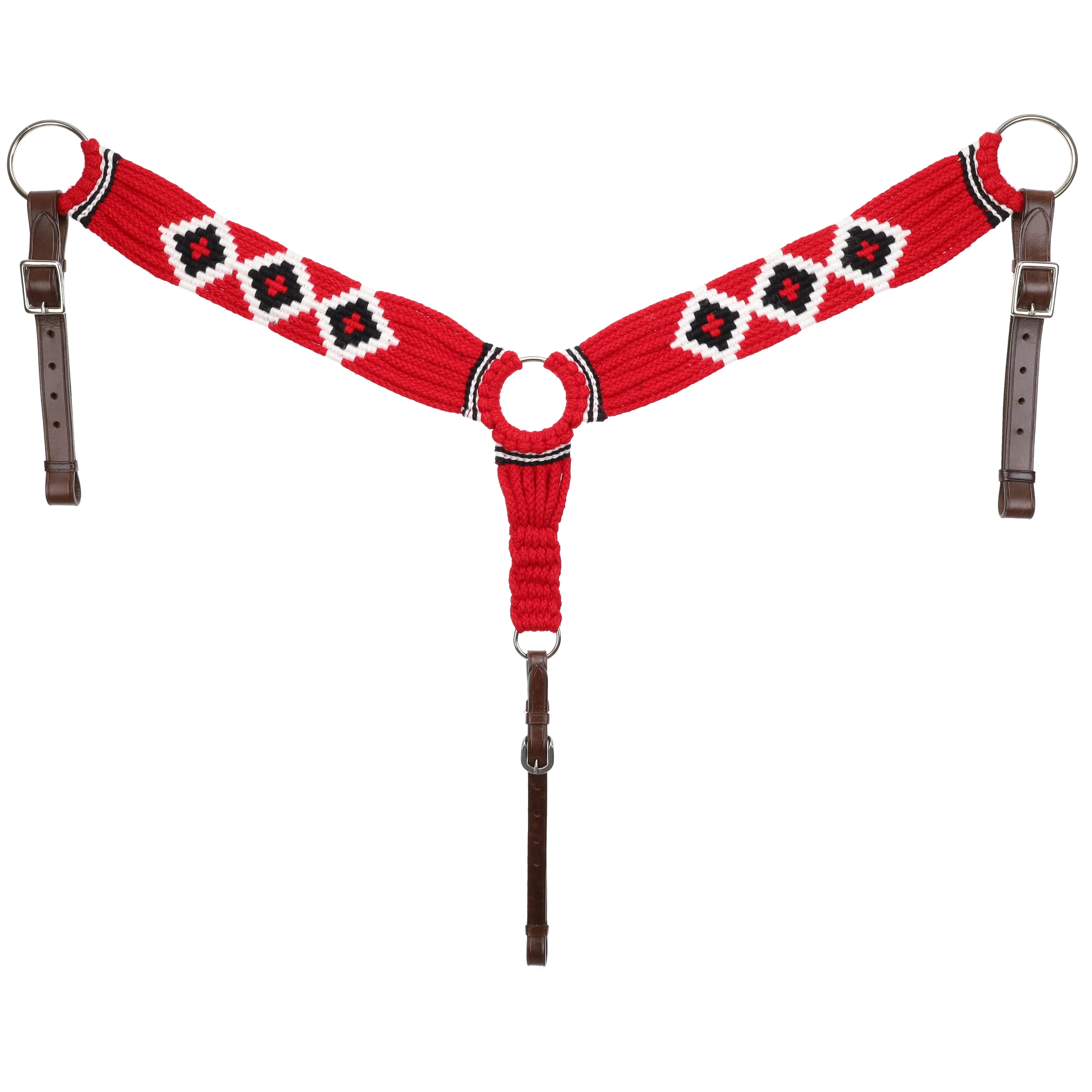 Red knitted horse halter with diamond patterns in Scarlet Mohair Breastcollar