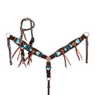 Brown leather horse halter with turquoise beaded accents in Teal Hollow pony set