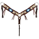 Brown and cream beaded High Desert Mohair horse halter with blue diamonds