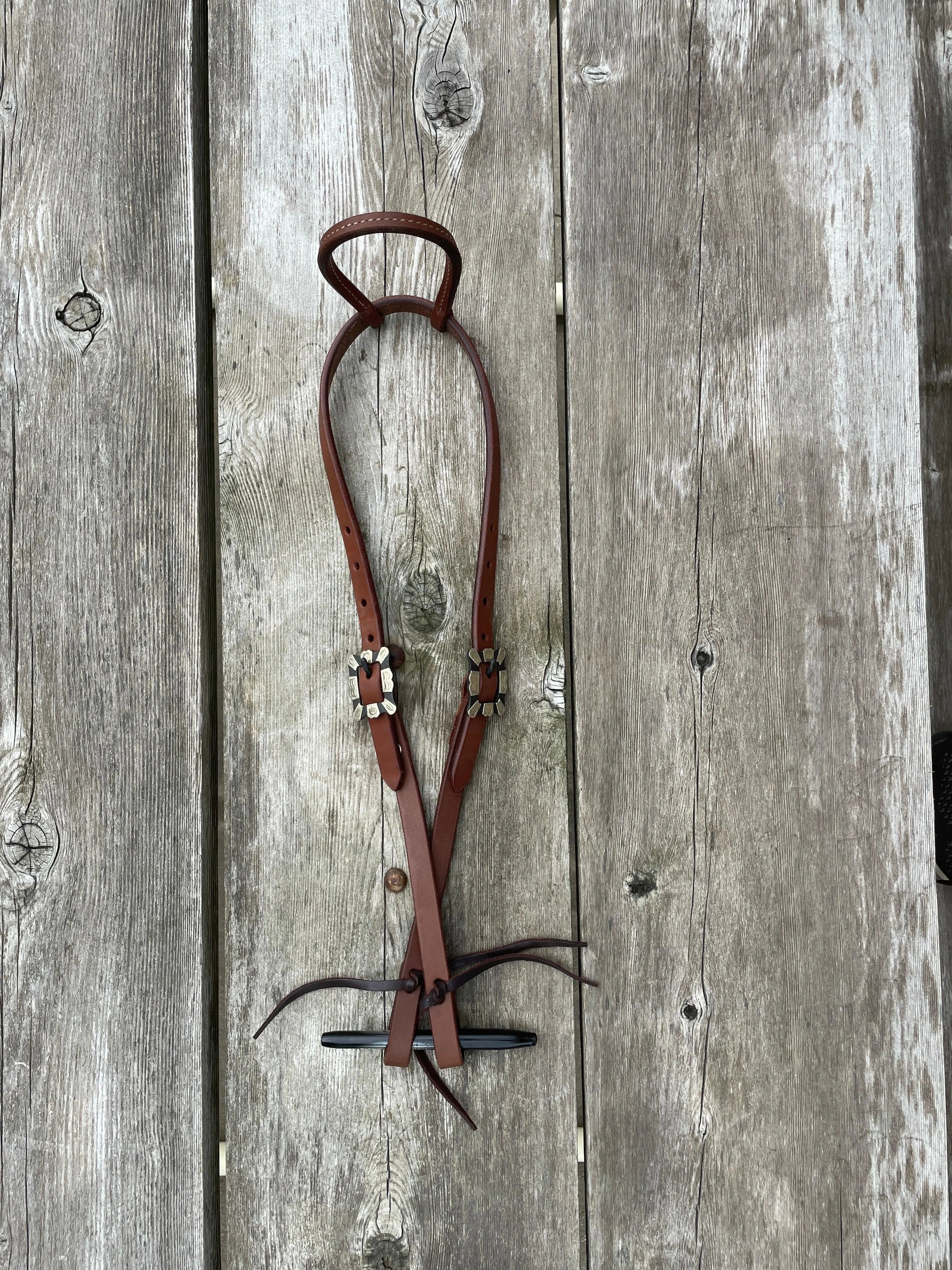 Oiled Harness Single Ear Headstall With Antique Silver Scalloped Buckle Horse