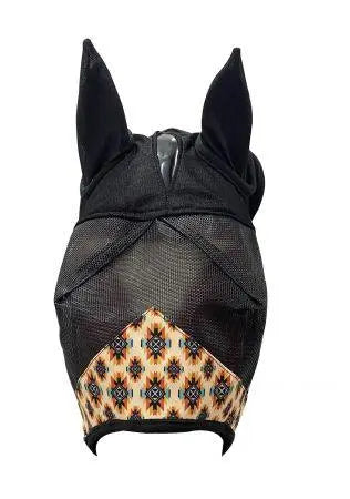 Yellow/Orange Aztec print accent horse size fly mask with ears