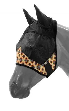 Yellow/Orange Aztec print accent horse size fly mask with ears