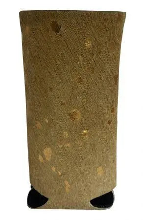 Hair on Cowhide Gold Acid Wash Slim Can Holder.