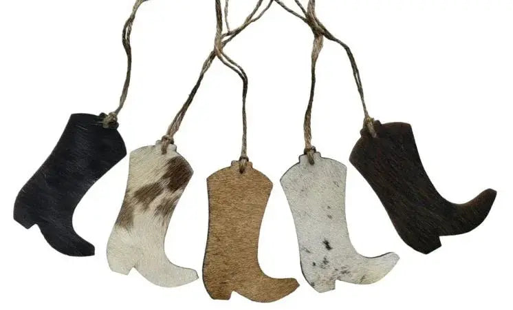 Cowhide Western Leather Christmas Ornament - Boot - Sold Individually