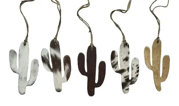 Cowhide Western Leather Christmas Ornament - Cactus -Sold Individually