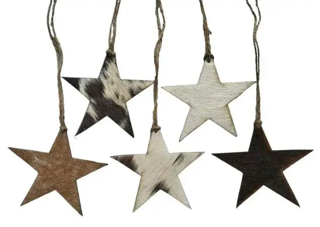 Cowhide Western Leather Christmas Ornament- Star - Sold Individually