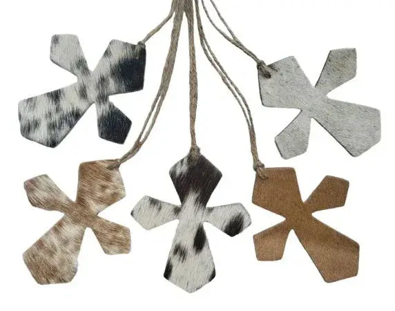 Cowhide Western Leather Christmas Ornament - Cross - Sold Individually