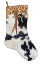Black and white cowhide Christmas stocking with cheetah cuff