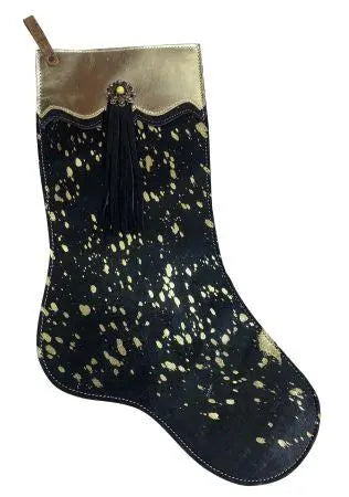 Gold Acid Wash Cowhide Leather Christmas Stocking