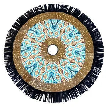 Cowhide Leather Christmas Tree Skirt - Acid Wash/Aztec Inlay People