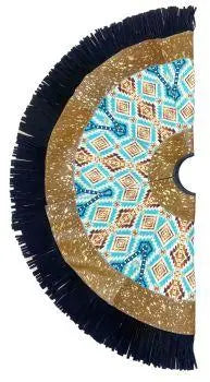 Cowhide Leather Christmas Tree Skirt - Acid Wash/Aztec Inlay People