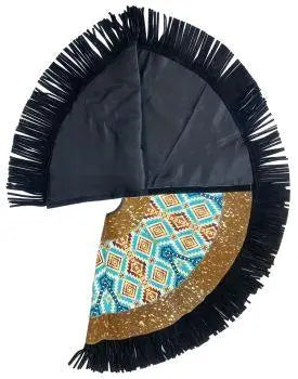 Cowhide Leather Christmas Tree Skirt - Acid Wash/Aztec Inlay People