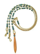 Beige braided leather lasso romal reins with teal beads and tan tip