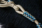 Beige blue zigzag braided rope romal reins knotted section