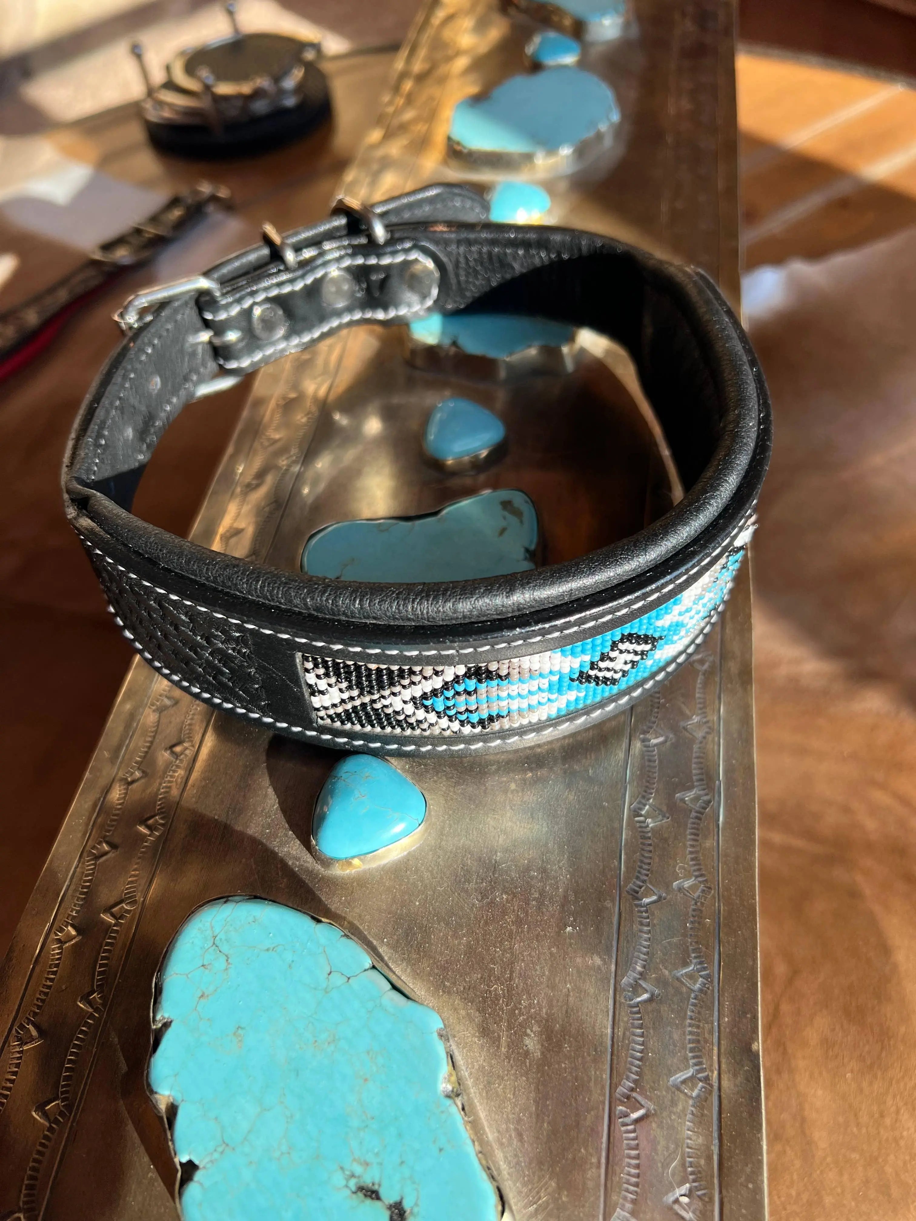 Black Basket Weave Stamped Western Leather Padded Dog Collar Dog