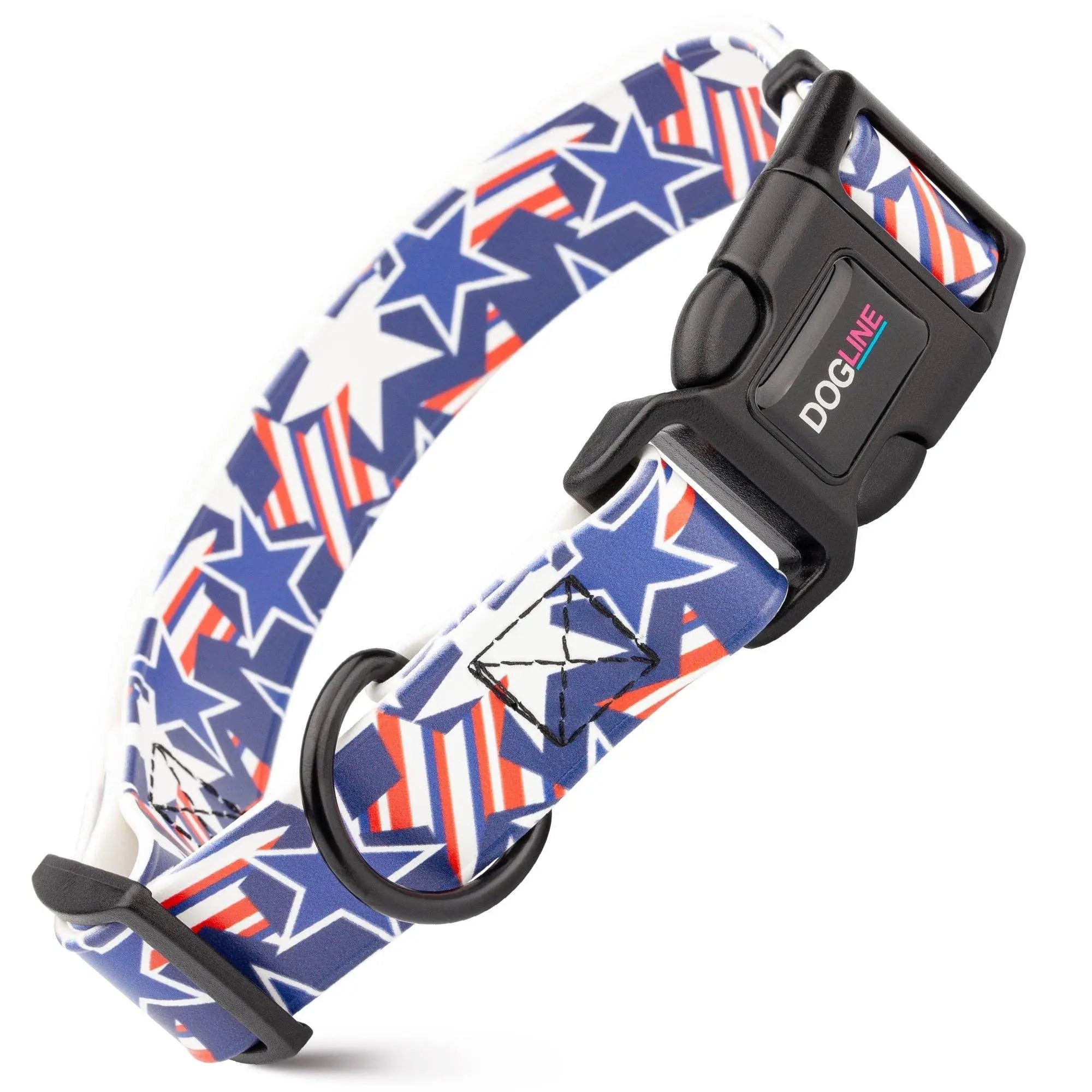 Dogline Biothane Printed Dog Collar with Quick Release Buckle Patriotic Dog